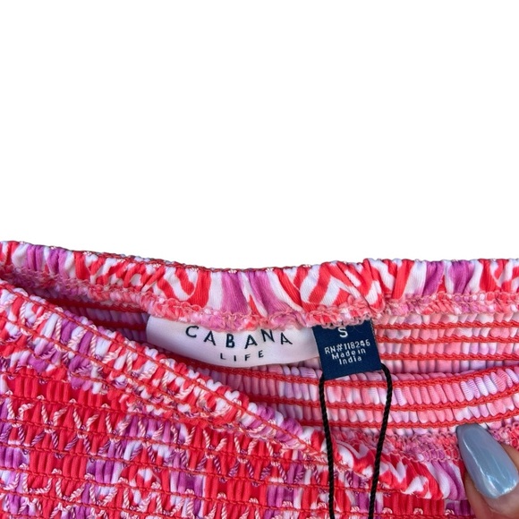 NWT Cabana Life UPF Sun Protection Coral Geo Smocked Dress Cover Up - Size Small - Picture 10 of 15